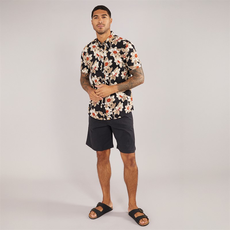 THREADBARE Mens Bell Short Sleeve Shirt Black