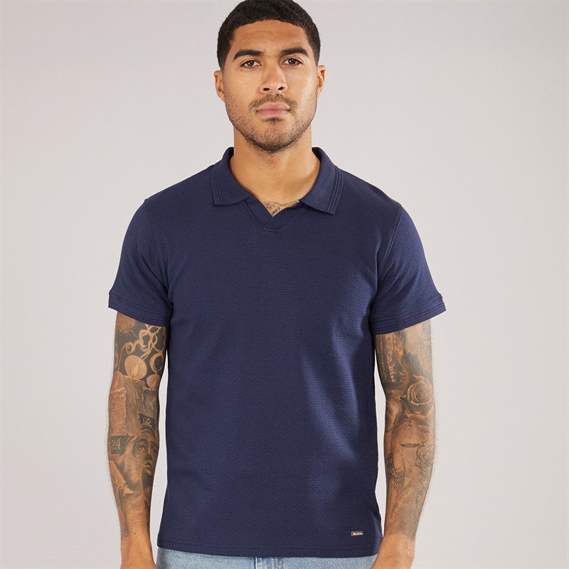 THREADBARE Mens Beding Trophy Neck Polo Navy
