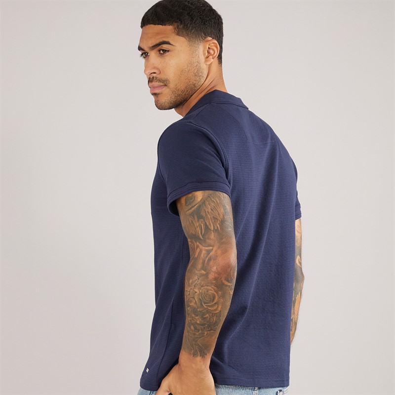 THREADBARE Mens Beding Trophy Neck Polo Navy