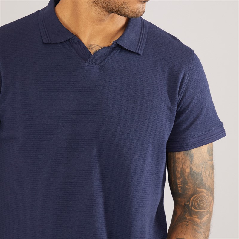 THREADBARE Mens Beding Trophy Neck Polo Navy