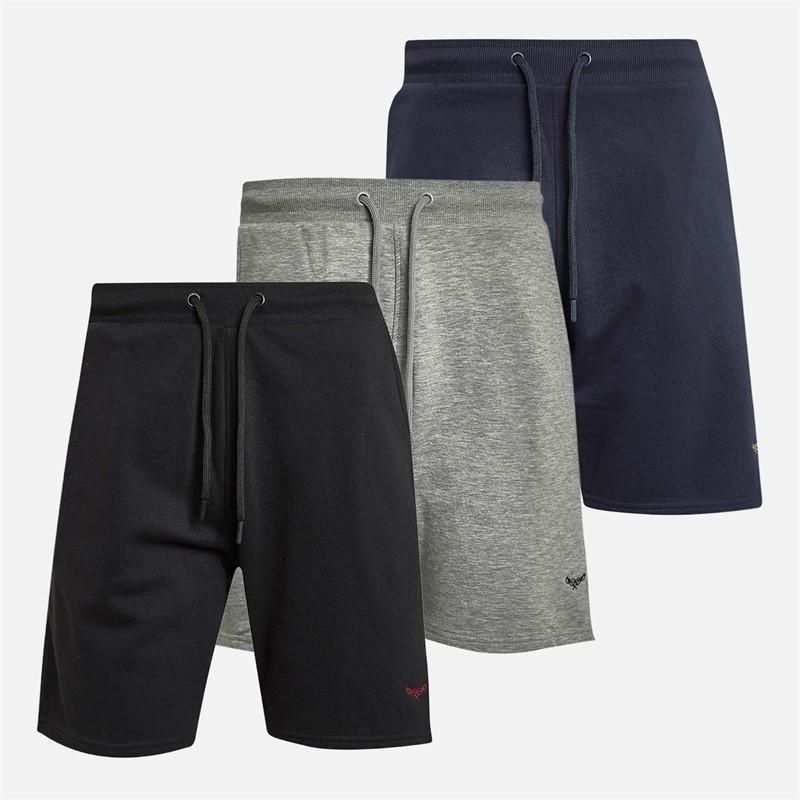 THREADBARE Mens Apricot Three Pack Shorts Black/Navy/Grey Marl - Size XL