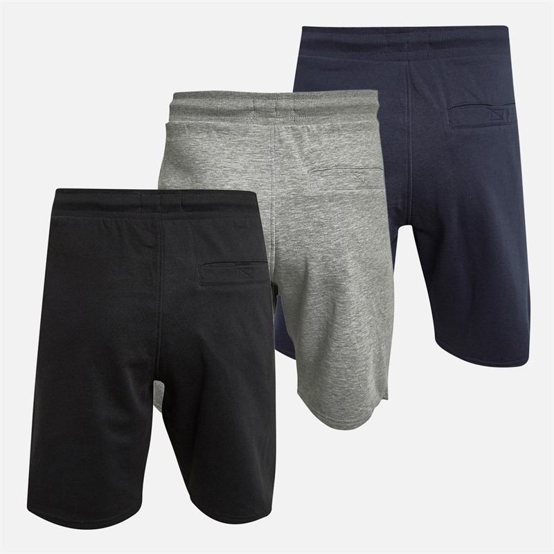 THREADBARE Mens Apricot Three Pack Shorts Black/Navy/Grey Marl