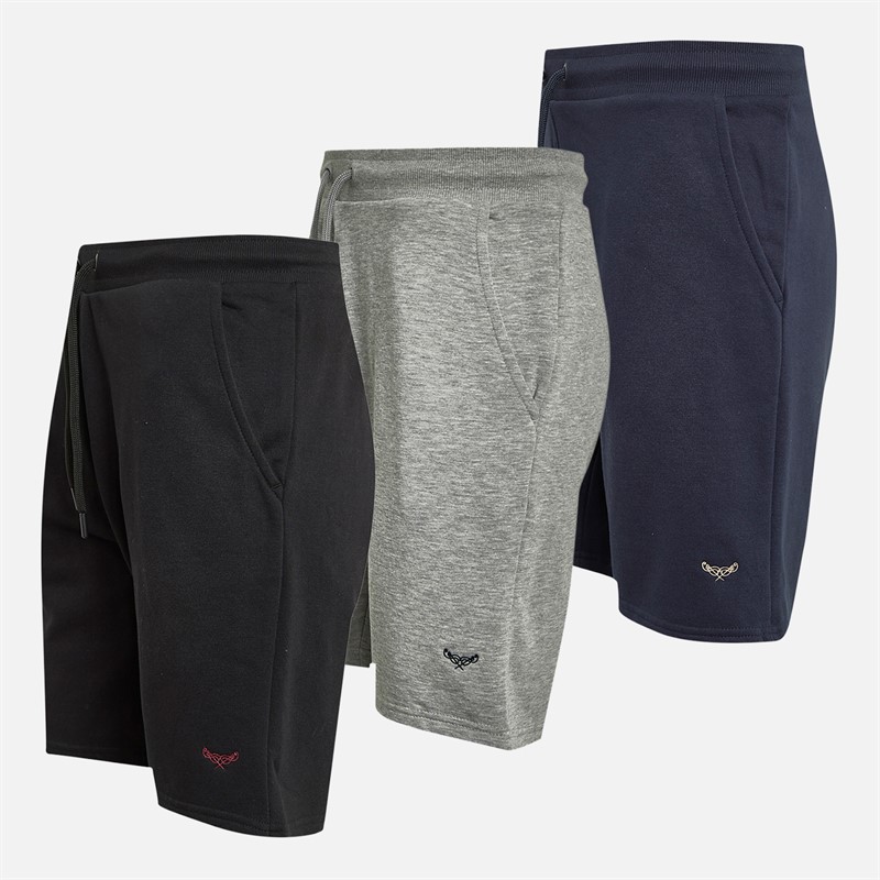 THREADBARE Mens Apricot Three Pack Shorts Black/Navy/Grey Marl