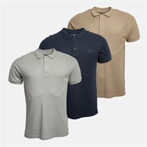 THREADBARE Mens Three Pack Shiraz Polos Navy/Ultimate Grey/Desert Taupe