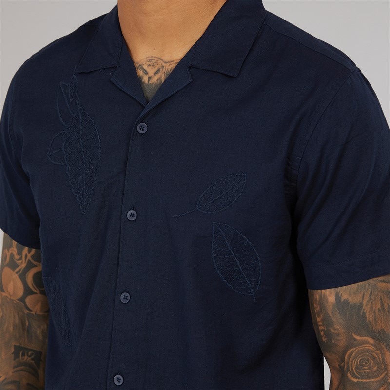 THREADBARE Mens Map Shirt Navy