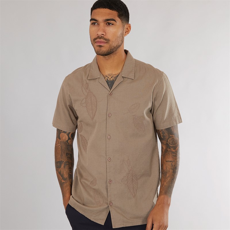 THREADBARE Mens Map Shirt Natural - Size M