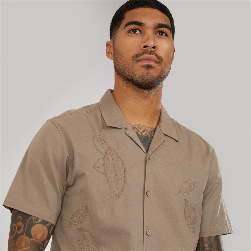 THREADBARE Mens Map Shirt Natural