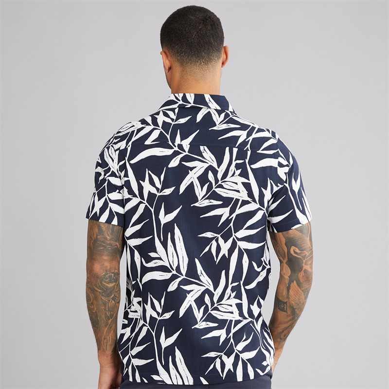 THREADBARE Mens Bamba Short Sleeve Shirt Navy