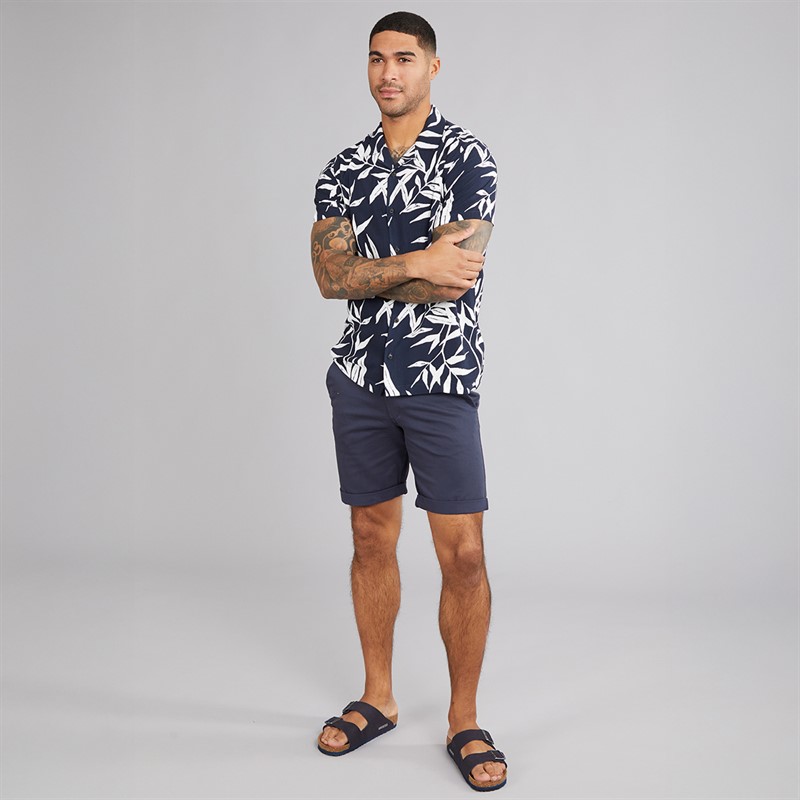 THREADBARE Mens Bamba Short Sleeve Shirt Navy
