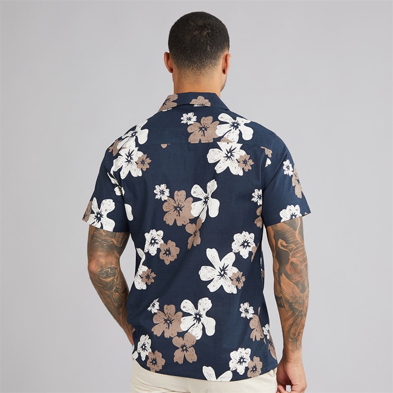 THREADBARE Mens Terrace Short Sleeve Shirt Navy