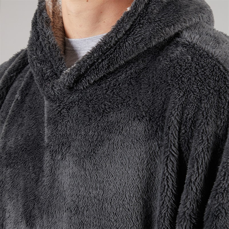 THREADBARE Mens Jam Borg Poncho Charcoal