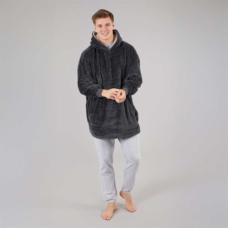 THREADBARE Mens Jam Borg Poncho Charcoal
