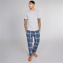 THREADBARE Mens Delan Lounge Set Navy Teal White Check