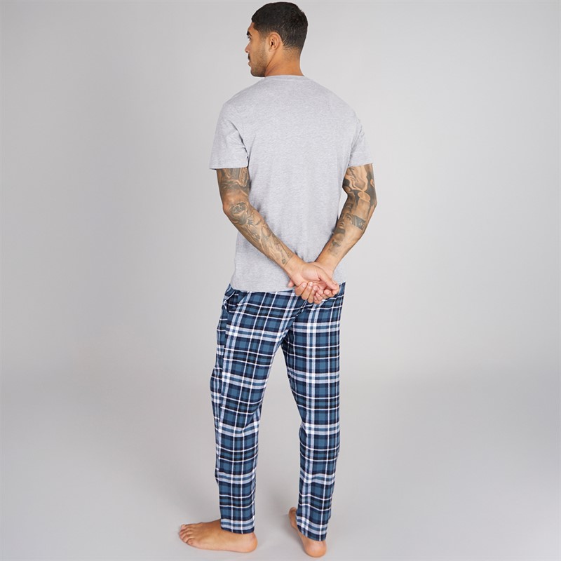 THREADBARE Mens Delan Lounge Set Navy Teal White Check