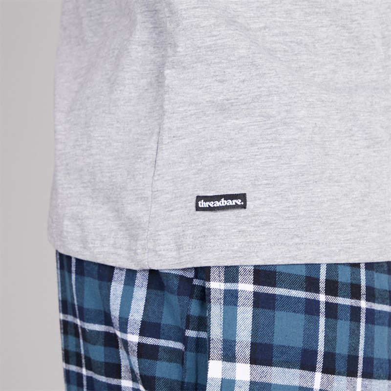 THREADBARE Mens Delan Lounge Set Navy Teal White Check