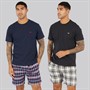 THREADBARE Mens Nada Two Pack Lounge Sets Black Ecru/Navy Check Black Ecru / Navy Check
