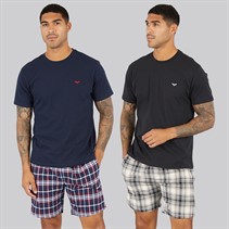 THREADBARE Mens Nada Two Pack Lounge Sets Black Ecru/Navy Check Black Ecru / Navy Check
