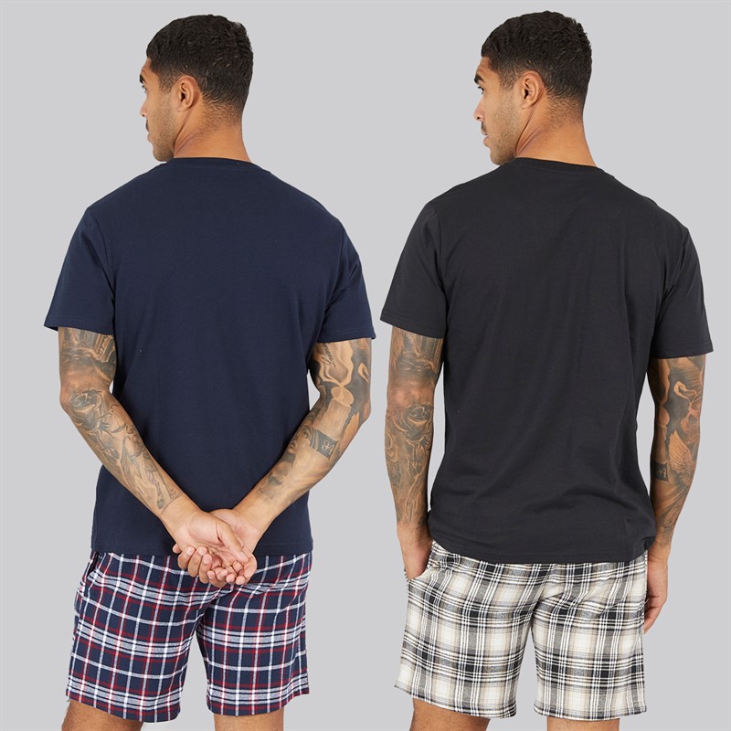 THREADBARE Mens Nada Two Pack Lounge Sets Black Ecru/Navy Check Black Ecru / Navy Check