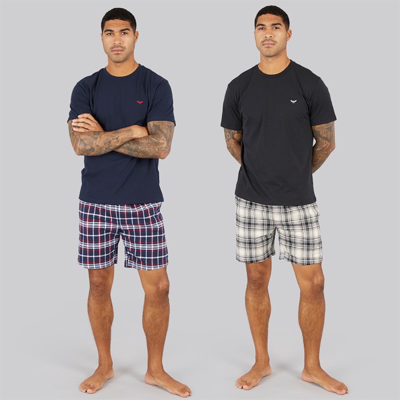 THREADBARE Mens Nada Two Pack Lounge Sets Black Ecru/Navy Check Black Ecru / Navy Check