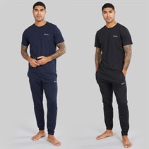THREADBARE Mens Two Pack T-Shirts And Joggers Pyjama Set Black/Navy Black Navy