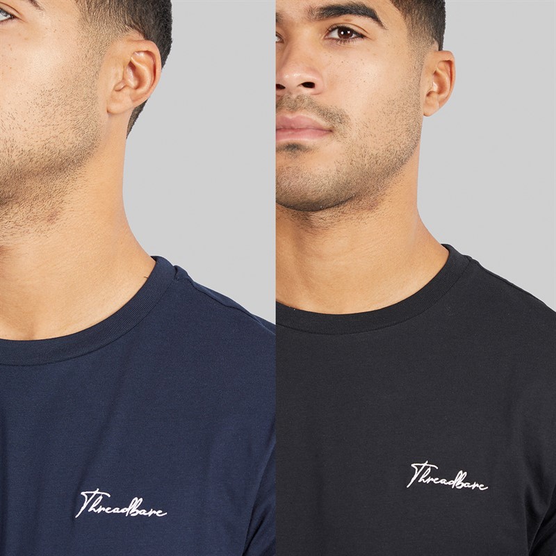 THREADBARE Mens Two Pack T-Shirts And Joggers Pyjama Set Black/Navy Black Navy