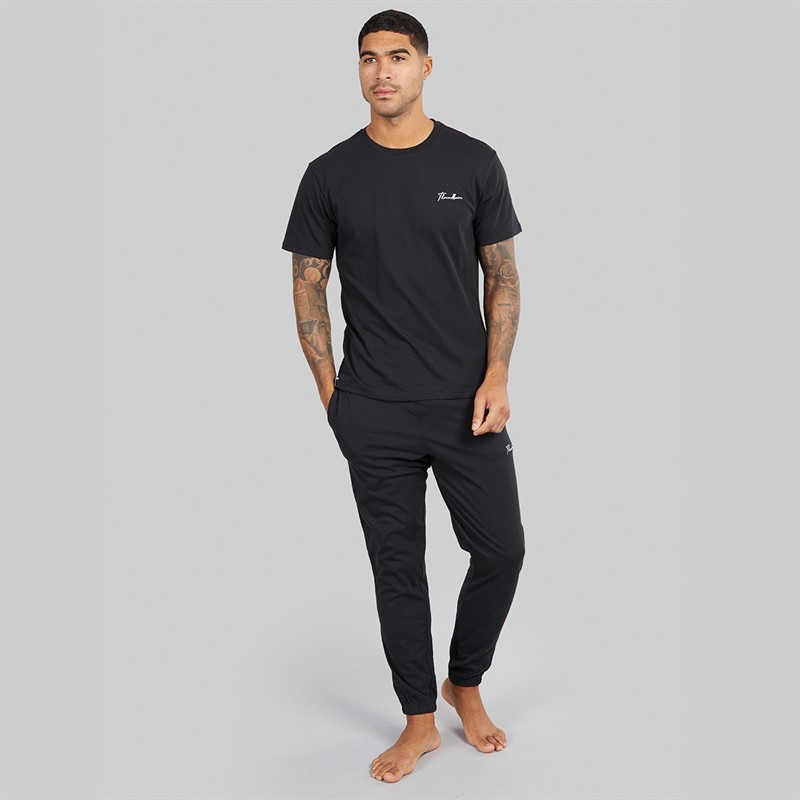 THREADBARE Mens Two Pack T-Shirts And Joggers Pyjama Set Black/Navy Black Navy