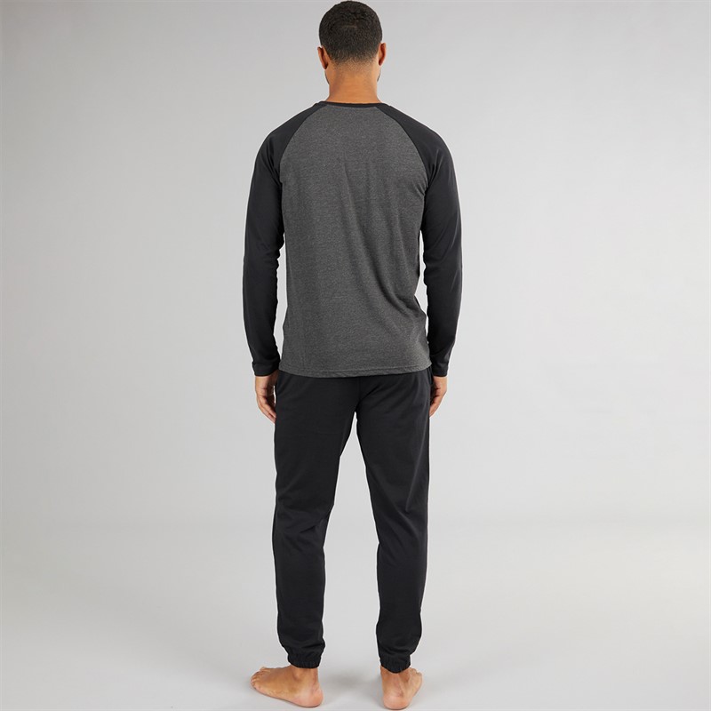 THREADBARE Mens Baddaway Pyjama Set Charcoal Marl/Black