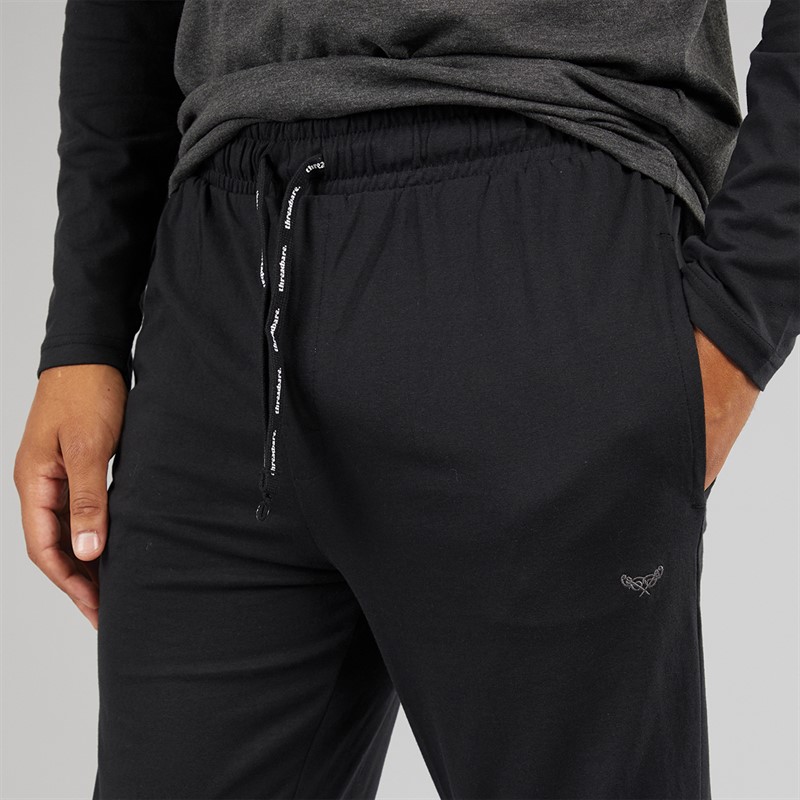 THREADBARE Mens Baddaway Pyjama Set Charcoal Marl/Black