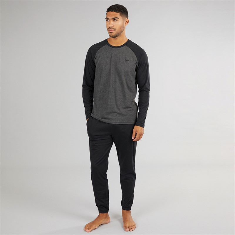 THREADBARE Mens Baddaway Pyjama Set Charcoal Marl/Black