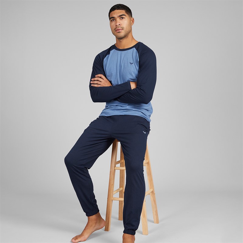THREADBARE Mens Baddaway Pyjama Set Navy/Denim Marl Navy / Denim Marl
