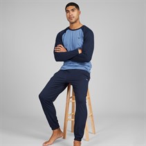 THREADBARE Mens Baddaway Pyjama Set Navy/Denim Marl Navy / Denim Marl
