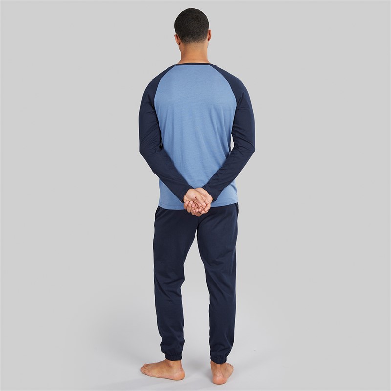 THREADBARE Mens Baddaway Pyjama Set Navy/Denim Marl Navy / Denim Marl
