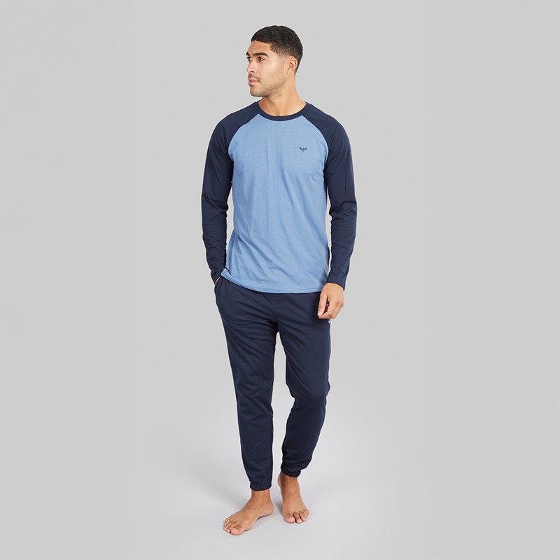 THREADBARE Mens Baddaway Pyjama Set Navy/Denim Marl Navy / Denim Marl