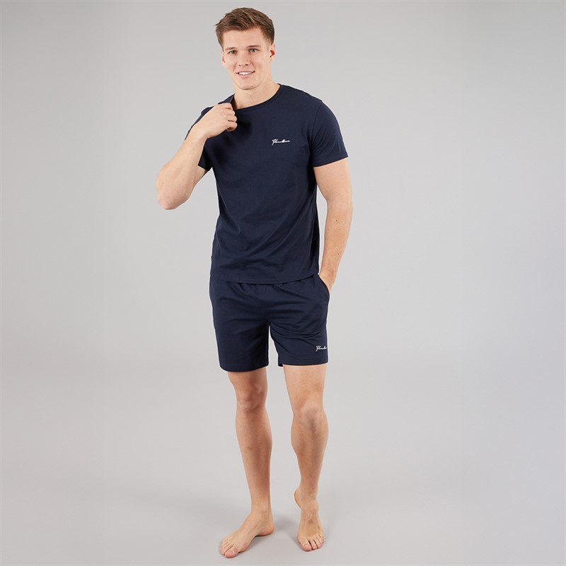 THREADBARE Mens Wells T-Shirt And Shorts Pyjama Set Navy