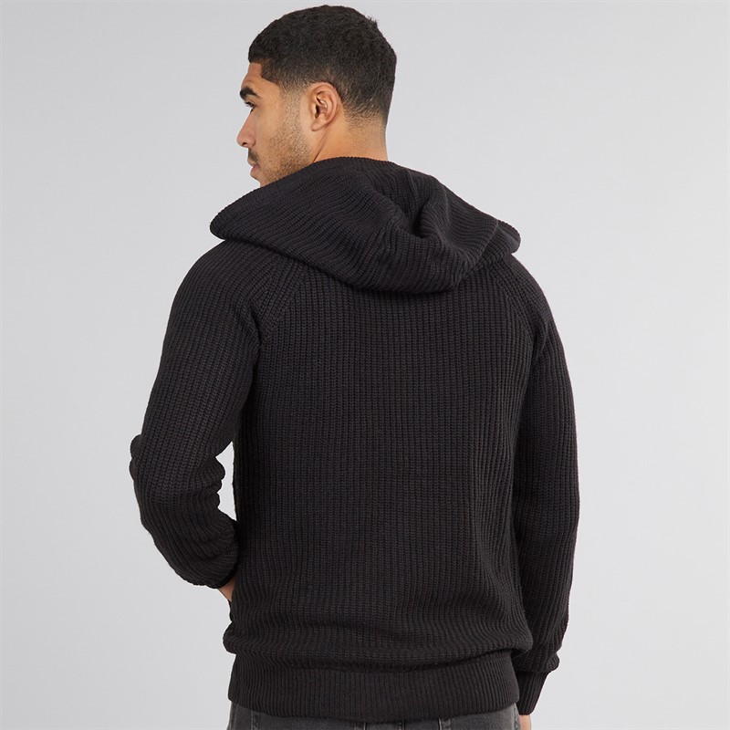 THREADBARE Mens Hanner Full Zip Microfleece Knitted Hoodie Black