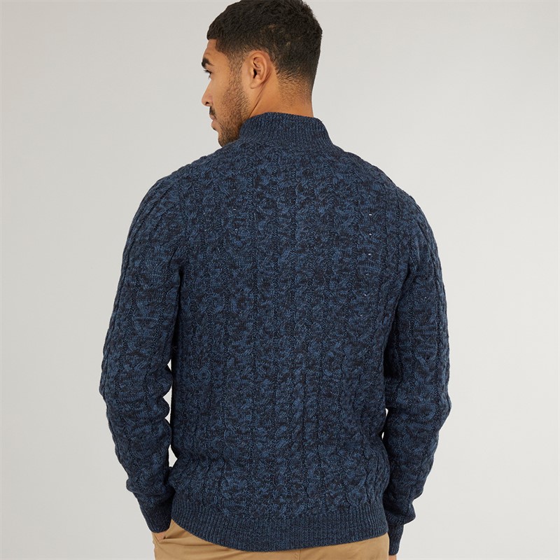 THREADBARE Mens Hasting Mock Neck Knitted Jumper Denim Twist