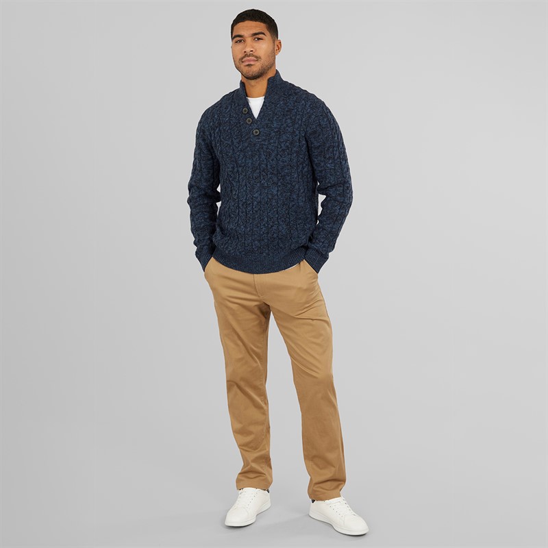 THREADBARE Mens Hasting Mock Neck Knitted Jumper Denim Twist