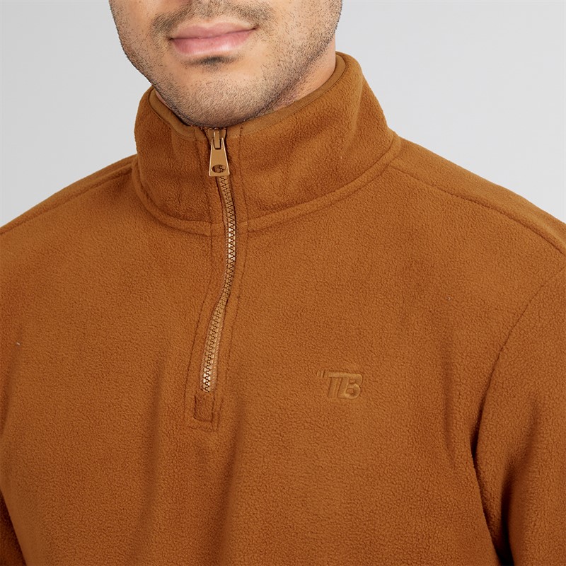 THREADBARE Mens Blade 1/4 Zip Fleece Rust