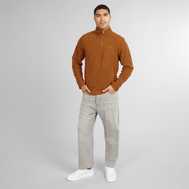 THREADBARE Mens Blade 1/4 Zip Fleece Rust