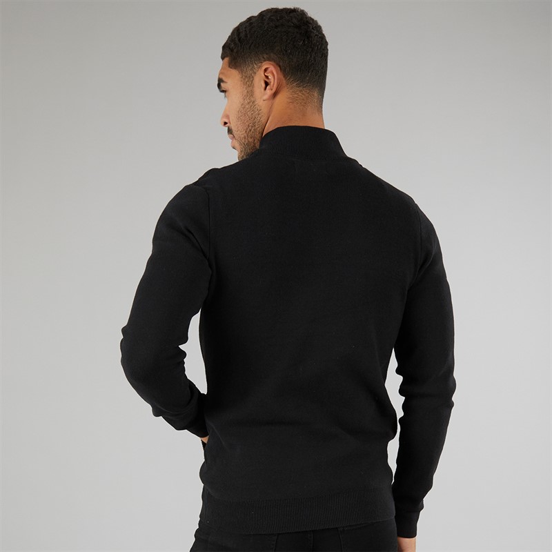 THREADBARE Mens Mytho Knitted Zip Jumper Black