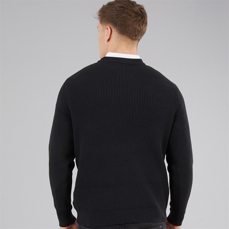 THREADBARE Mens Rib Knitted Crew Neck Jumper Black