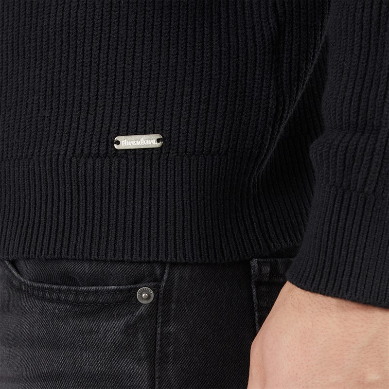 THREADBARE Mens Rib Knitted Crew Neck Jumper Black