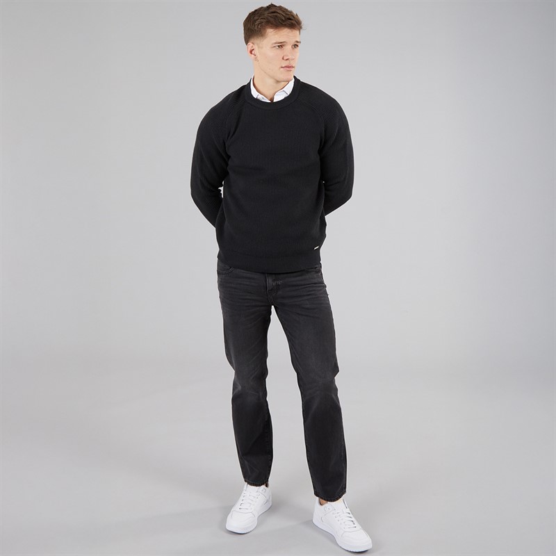 THREADBARE Mens Rib Knitted Crew Neck Jumper Black