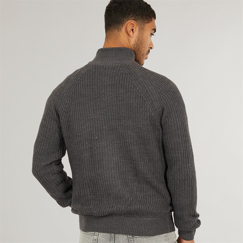 THREADBARE Mens West Full Zip Cardigan Charcoal Marl