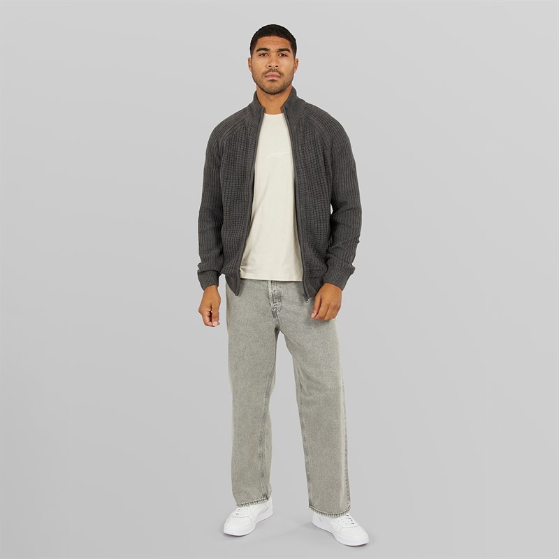 THREADBARE Mens West Full Zip Cardigan Charcoal Marl