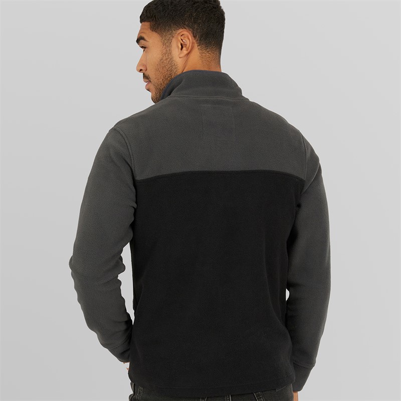 THREADBARE Mens Wham 1/4 Zip Fleece Slate/Black
