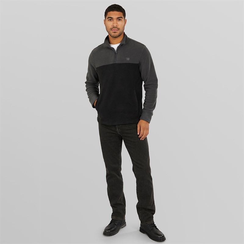 THREADBARE Mens Wham 1/4 Zip Fleece Slate/Black