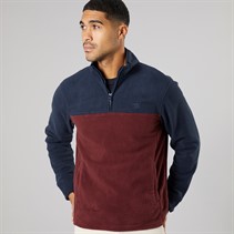 THREADBARE Mens Wham 1/4 Zip Fleece Navy/Burgundy