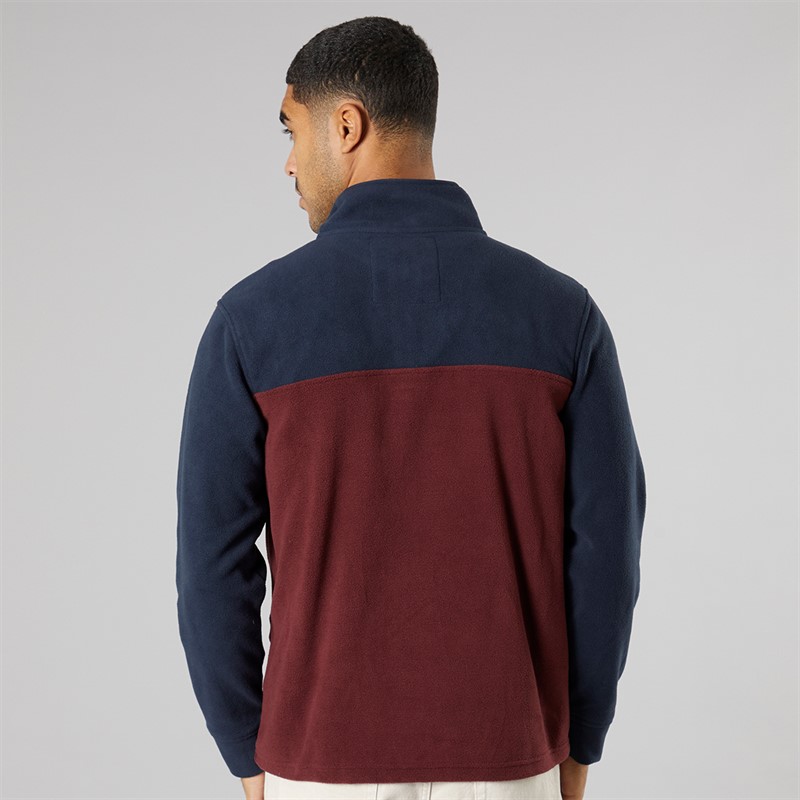 THREADBARE Mens Wham 1/4 Zip Fleece Navy/Burgundy