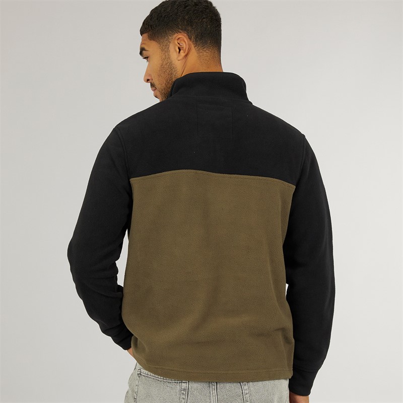THREADBARE Mens Wham 1/4 Zip Fleece Black/Khaki